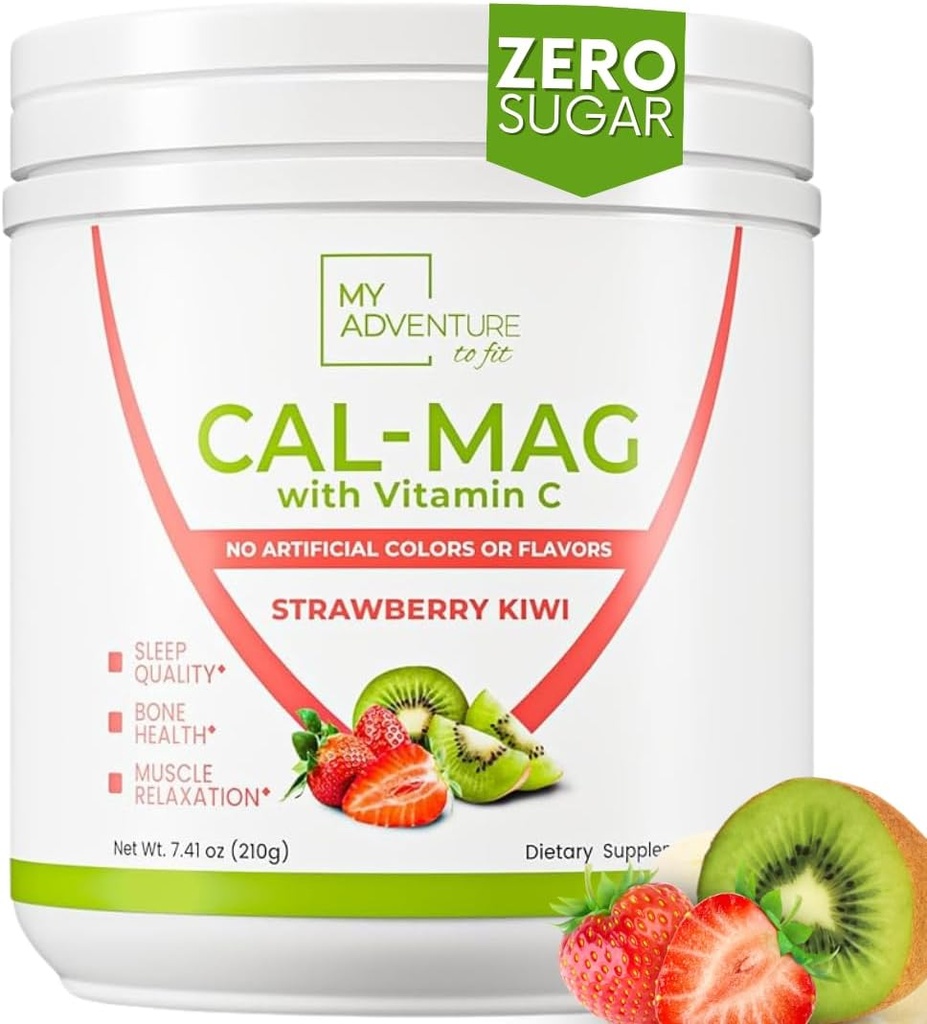 Calcium Magnesium Powder Supplement - Magnesium Calcium Carbonate Powder for Strong Bones - Natural Magnesium Powder for Sleep Quality - Magnesium Citrate Powder (Strawberry Kiwi,30 Servings)