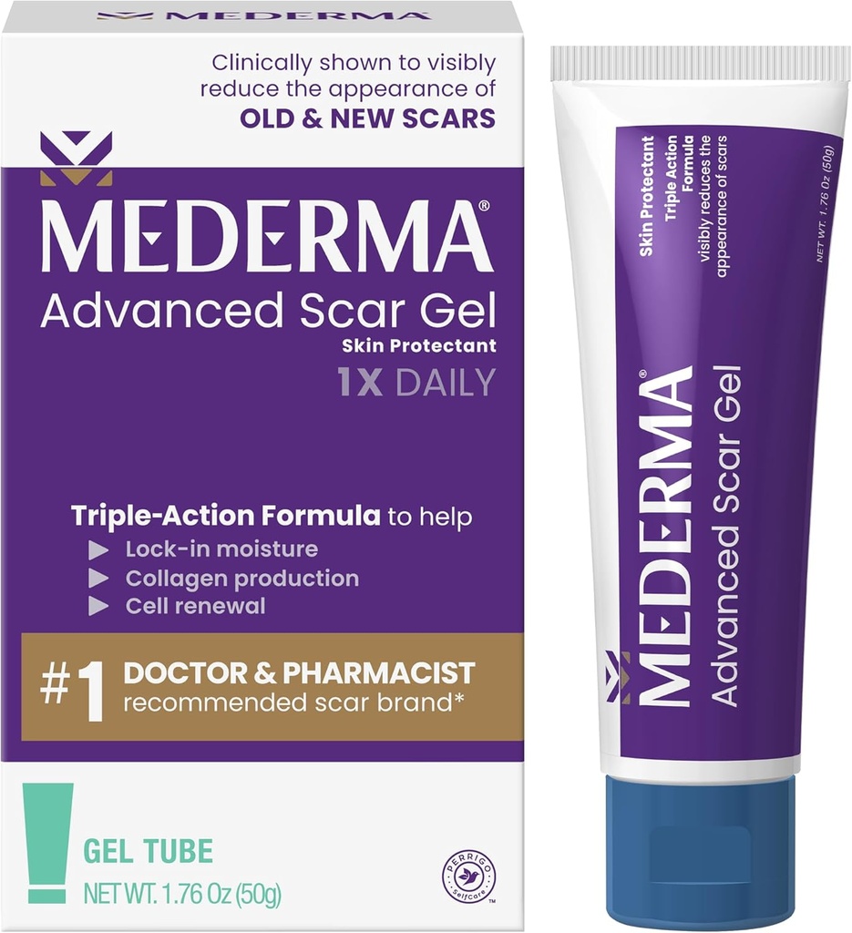 Mederma Advanced Scar Gel - Treats Old & New Scars, Reduces Appearance of Scars from Acne, Surgery, Burns, Injury & Stretch Marks, 1.76 Oz (50g)