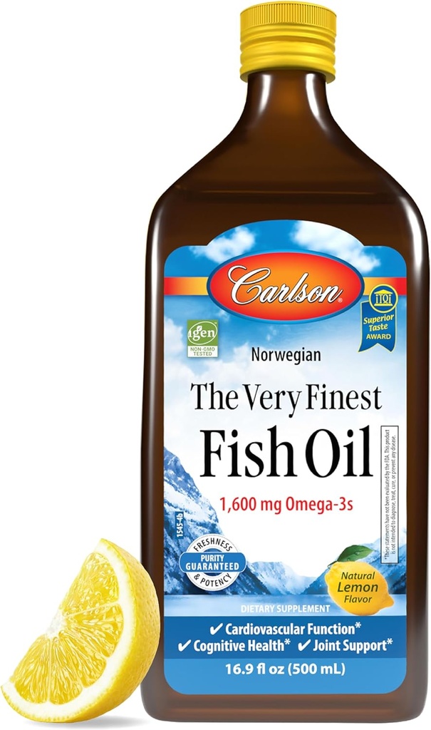 Carlson Labs Very Finest Fish Oil Nutritional Supplement, Lemon, 16.9 Fluid Ounce