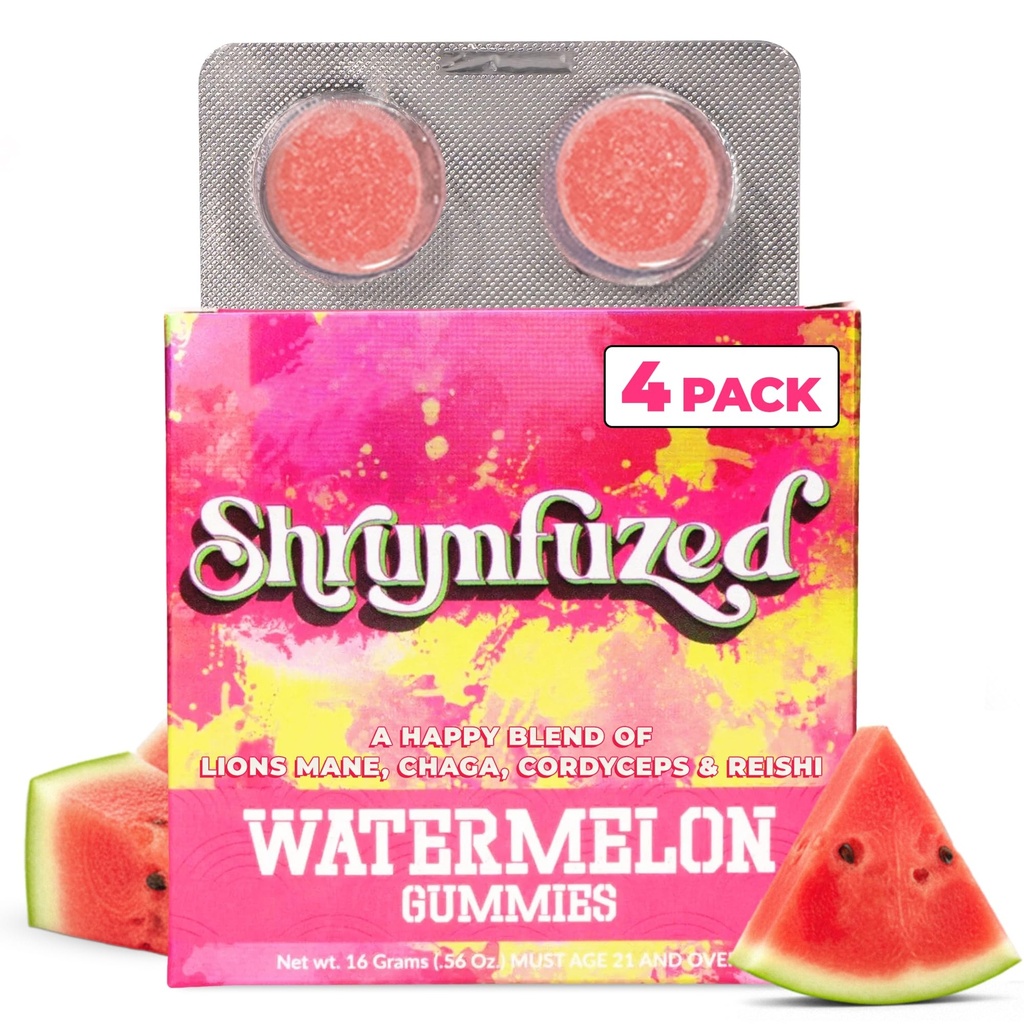 Shrumfuzed Mushroom Gummies | Nootropic Mushroom Supplement with Lion's Mane, Reishi, Cordyceps & Chaga | 4 Count, Watermelon