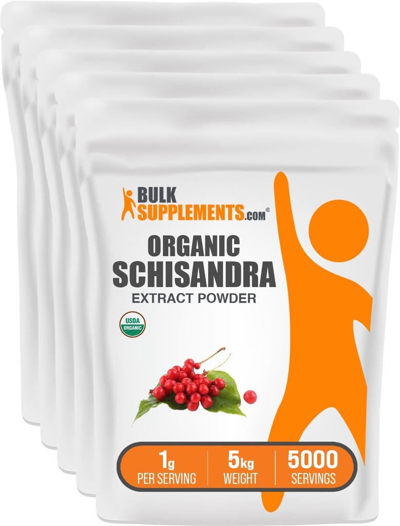 BulkSupplements.com Organic Schisandra Extract Powder - Schisandra Supplement, from Schisandra Berries - Herbal Supplement, Gluten Free - 1000mg per Serving, 5kg (11 lbs) (Pack of 5)