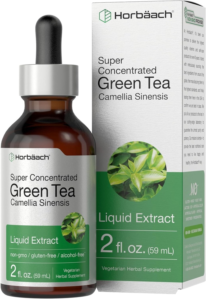 [BRSWGHA2BMMAICDA] Horbäach Green Tea Extract Liquid Drops | 2 Fl Oz | Herbal Tincture | Alcohol Free | Vegetarian | Super Concentrated Supplement | Non-GMO, Gluten Free