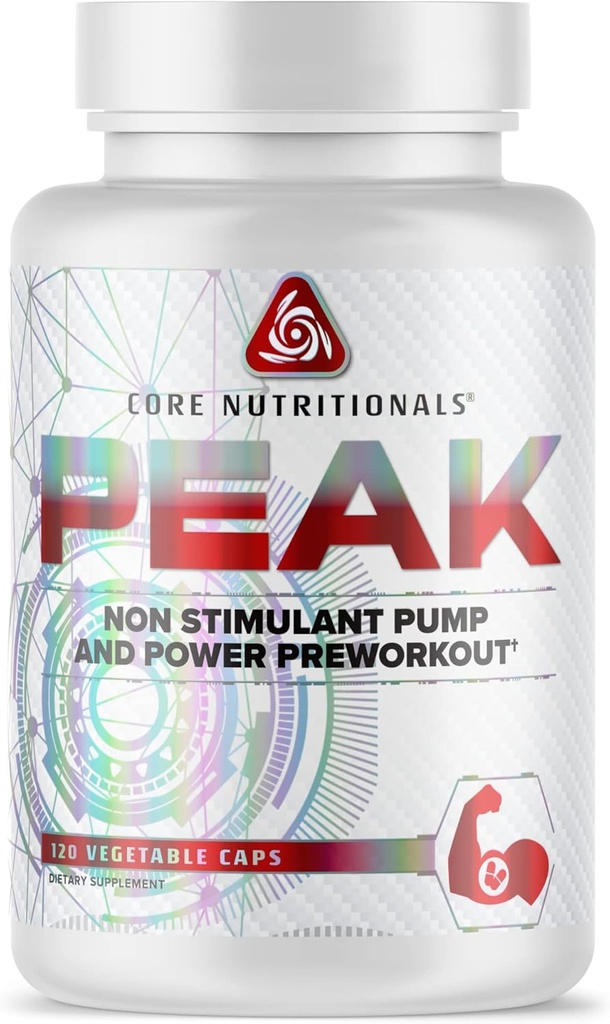 Core Nutritionals Peak, Non-Stimulant Preworkout with VasoDrive-AP® and Peak ATP® for Pumps and Endurance, (120 Count)