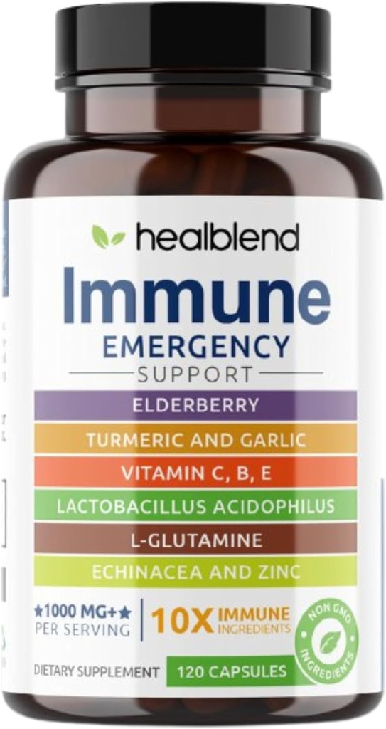 10 in 1 Immune Support Supplement Booster with Elderberry, Zinc, Echinacea, Turmeric, Lactobacillus Acidophilus, for Adults [120 Capsules]