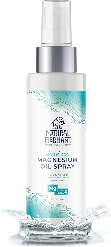 Natural Elephant Dead Sea Magnesium Oil Spray for Topical Use | 100% Pure | 4 fl oz (120ml)| Promotes Relaxation and Well-Being
