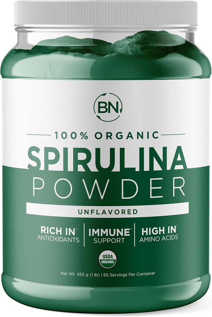 Spirulina Powder Organic 1lb -129 Servings 3.5g Serving Size - USDA Certified - RAW Nutrient Dense Over 70% Protein Per Serving - Purest Source Vegan Protein - Superfood