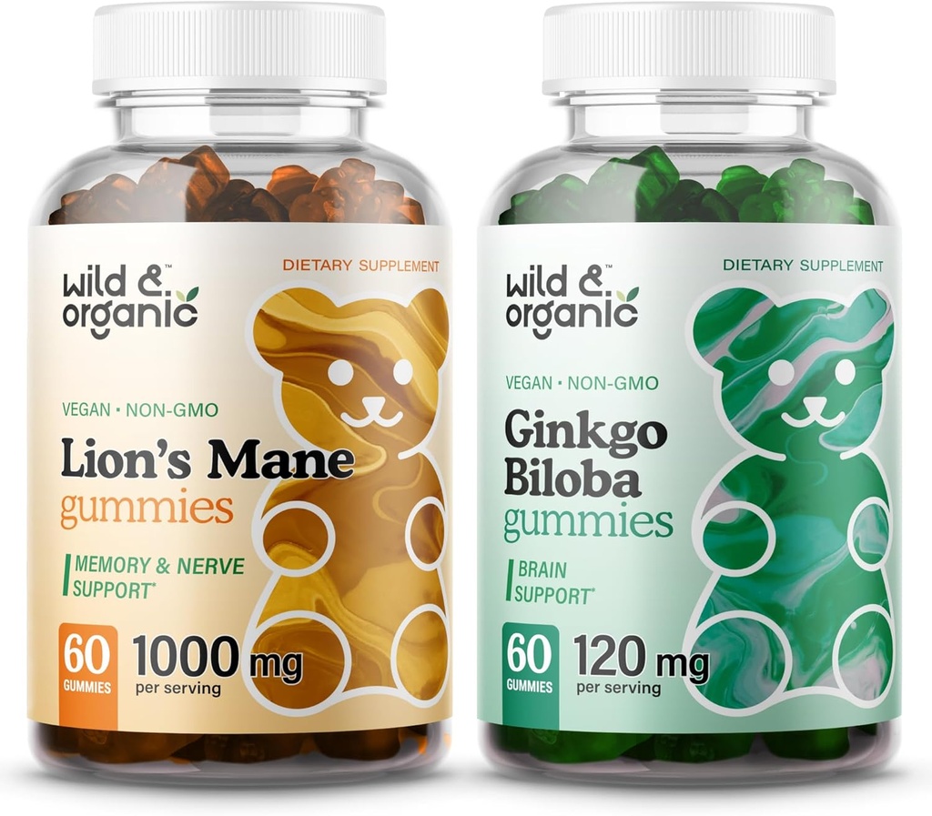 Wild & Organic Lion's Mane Gummies & Ginkgo Biloba Gummies