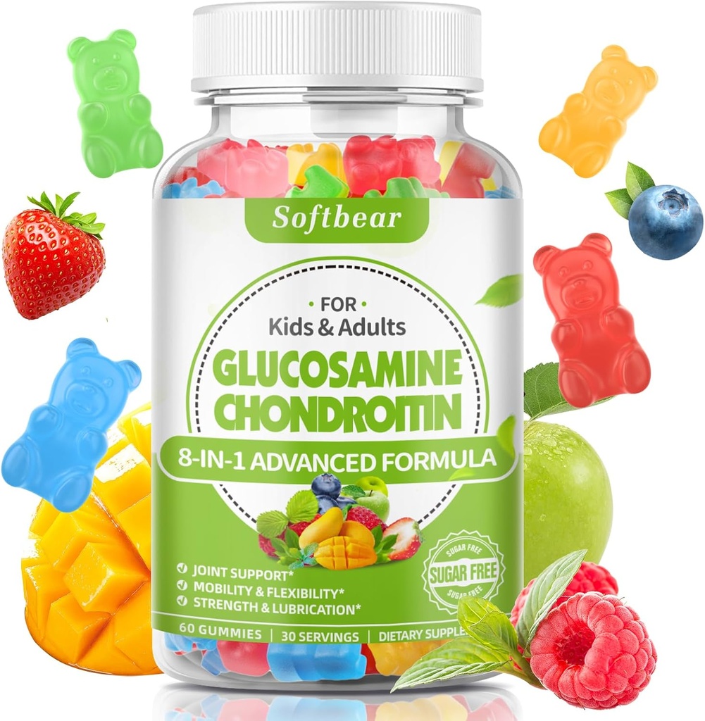 [BRSRAYAKDF6BQELV] softbear Glucosamine Chondroitin Gummies with MSM Triple Strength, Organic Vegan Chondroitin & Glucosamine Nutritional Supplements for Joint Support Mixed Fruit Flavor 60 Gummies
