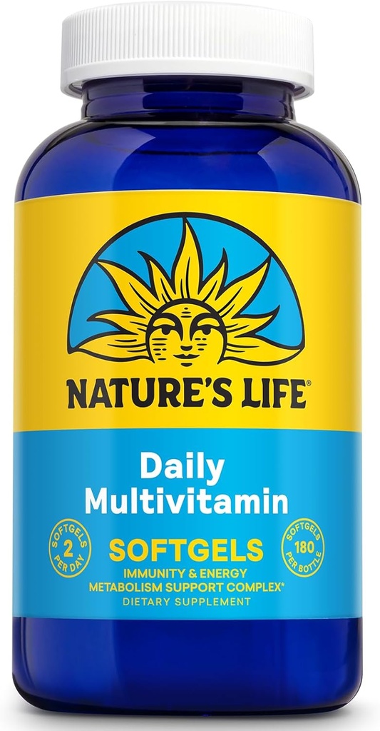 Nature's Life Daily Multivitamin for Men and Women - Complete Multivitamin with Iron - Daily Value of Most Essential Vitamins and Minerals - Healthy Energy and Immune Support - 90 Serv, 180 Softgels