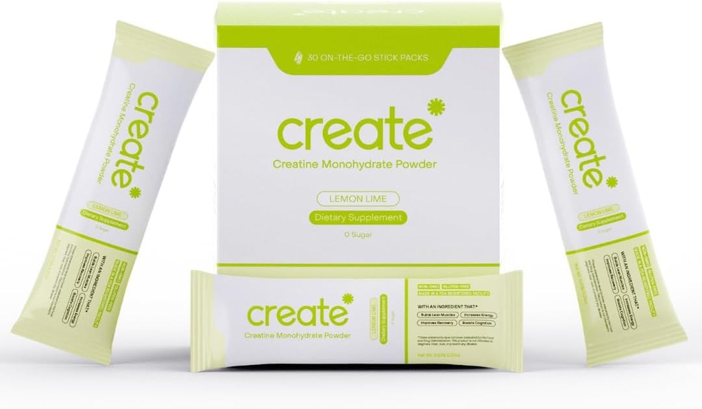 [BRSRAA33CEHRQC3X] Create Single Serve Creatine Monohydrate Powder – 5g Creapure Creatine | Redefining Strength, Energy & Recovery | Sugar-Free, Vegan, Non-GMO | Lemon/Lime | 30 Packets