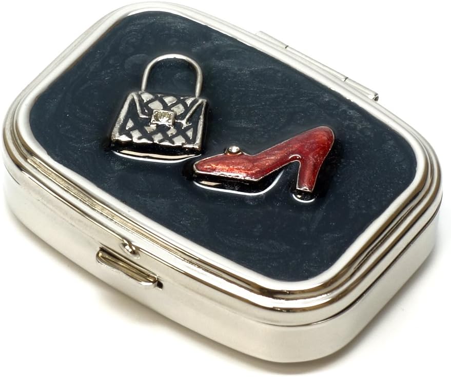 9310 Rectangular Small Pill Box Organizer Black Red Gold Women Travel Pill Case Purse Pocket Container Daily Portable Medicine Vitamin Box Medication Supplement Mini Storage