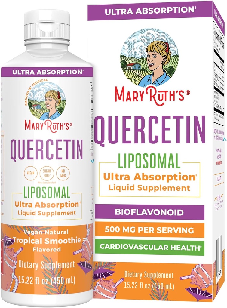 MaryRuth Organics Quercetin Liposomal | Liquid Quercetin 500mg| Cardiovascular Health | Cellular Health | Overall Wellness | Ultra Absorption | Bioflavonoid | Vegan | | Gluten Free | 15.22 Fl Oz