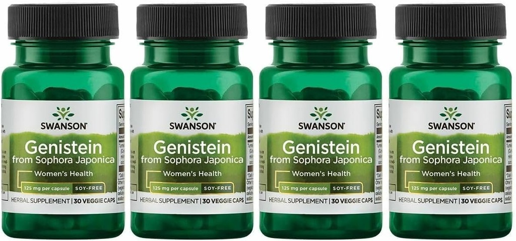 Swanson Soy-Free Genistein - Plant-Based Natural Supplement for Women - Comfort & Balance - (60 Veggie Capsules, 125mg Each) 4 Pack