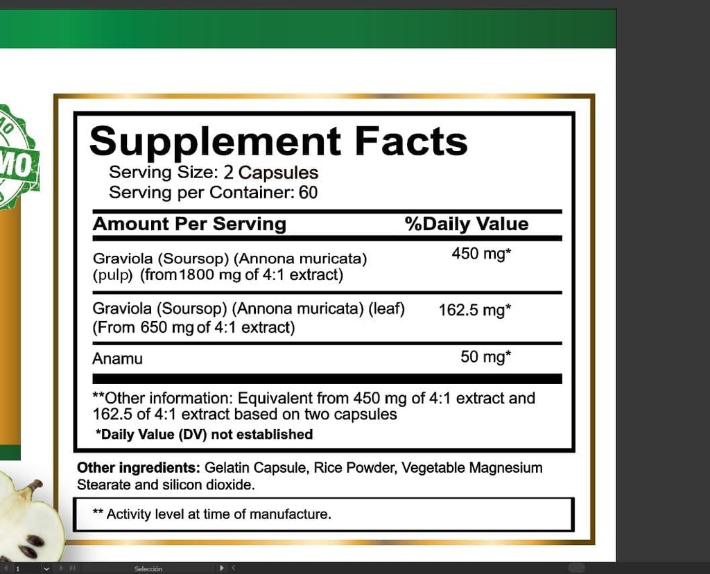Graviola Soursop, Natural Dietary Supplement. Leaf & Fruit Extract 120 Capsules Antioxidant, High Potency Capsules Made in The USA