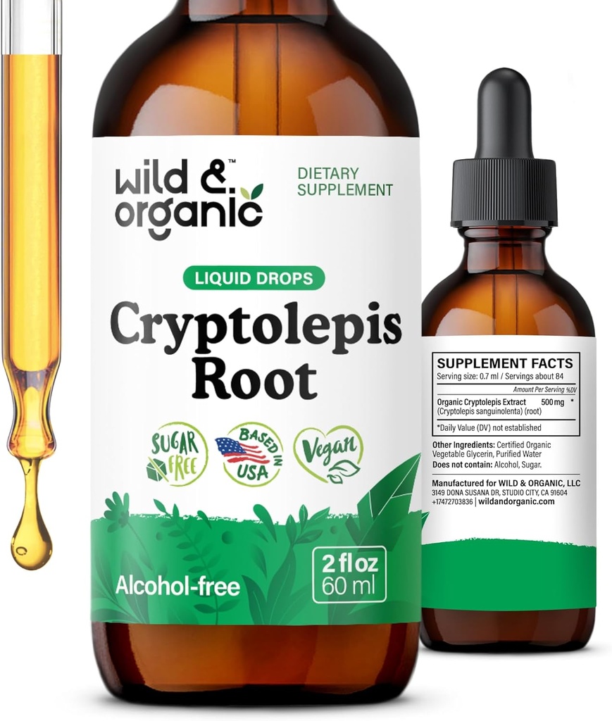 Wild & Organic Cryptolepis Sanguinolenta Tincture - Detox & Immune Support Supplement - 1-Month Supply - Cryptolepis Extract Liquid Drops - Vegan, Sugar & Alcohol-Free - 2 fl oz