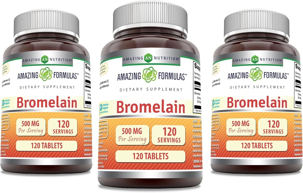 Amazing Formulas Bromelain 500 Mg Tablets Supplement | Non-GMO | Gluten Free | Made in USA (120 Count | 3 Pack)