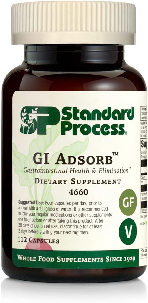 Standard Process GI Adsorb - Gastrointestinal Health & Elimination Dietary Supplement - Digestion System Support - Gluten-Free, Non-Dairy & Non-Soy - 112 Capsules (28 Servings)