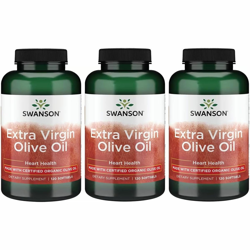 Swanson Extra Virgin Olive Oil - Natural Supplement Supporting Cardiovascular Health w/Essential Fatty Acids - Made w/Organic Cold-Pressed Olive Fruit - (120 Softgels, 1g Each) 3 Pack
