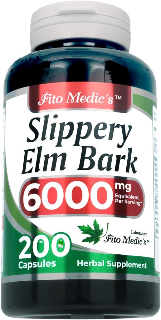FITO MEDIC'S Lab | Slippery elm Capsules | Slippery elm | Slippery elm bark | 200 Caps | 6000 mg | Ultra high Absorption s.