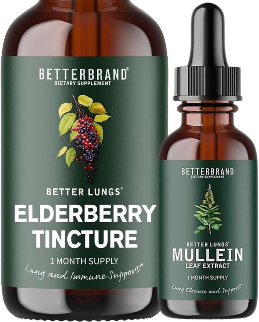[BRSRAZL2CJ5RSGYZ] BetterLungs Mullein Leaf Extract and Elderberry Tincture Bundle - Lung Health Support