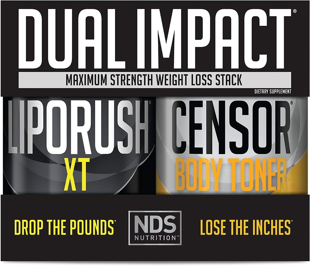 NDS Nutrition Maximum Strength Dual Impact Stack - Powerful 2-in-1 Weight Loss Kit Combines High Energy Fat-Burning XT Thermogenic with Premium CLA Censor Body Toner (60 Caps & 90 Softgels)