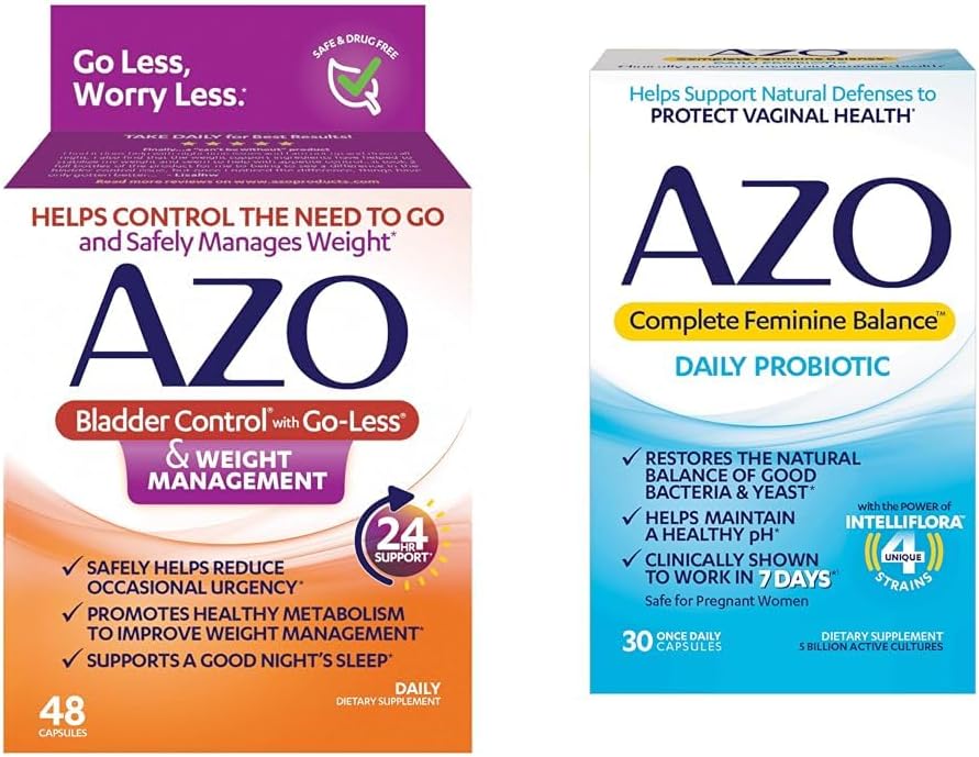 AZO Bladder Control with Go-Less® & Weight Management Dietary Supplement & Complete Feminine Balance Daily Probiotics for Women, Clinically Proven to Help Protect