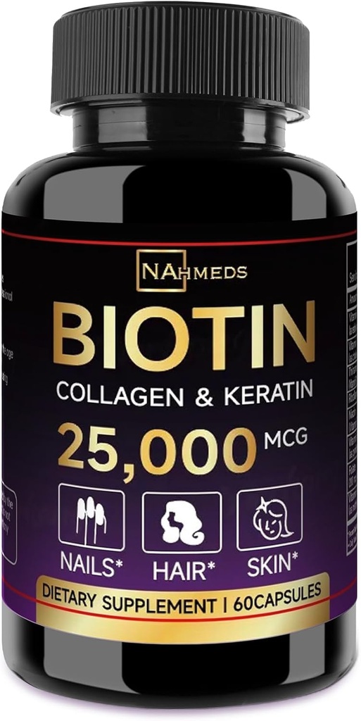 Biotin + Beauty Blend – 25,000 mcg Complex with Collagen, Keratin, MSM – Hair, Skin & Nail Support – Gluten-Free – GMP, ISO 22000, HACCP Certified – COA Available – 60 Capsules