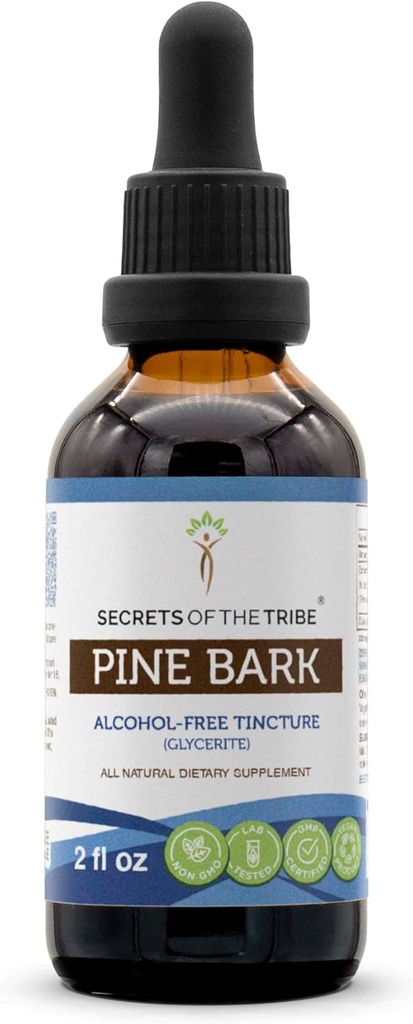 Secrets of the Tribe Pine Bark Tincture Alcohol-Free Extract, Wildcrafted Pine Bark (Pinus massoniana) Dried Bark 2 oz