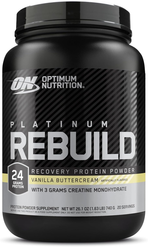 [BRSRAFAECB5QE2DU] Optimum Nutrition Platinum Rebuild, Premium Platinum Blend Protein Powder with Creatine, Vanilla Buttercream, 20 Servings