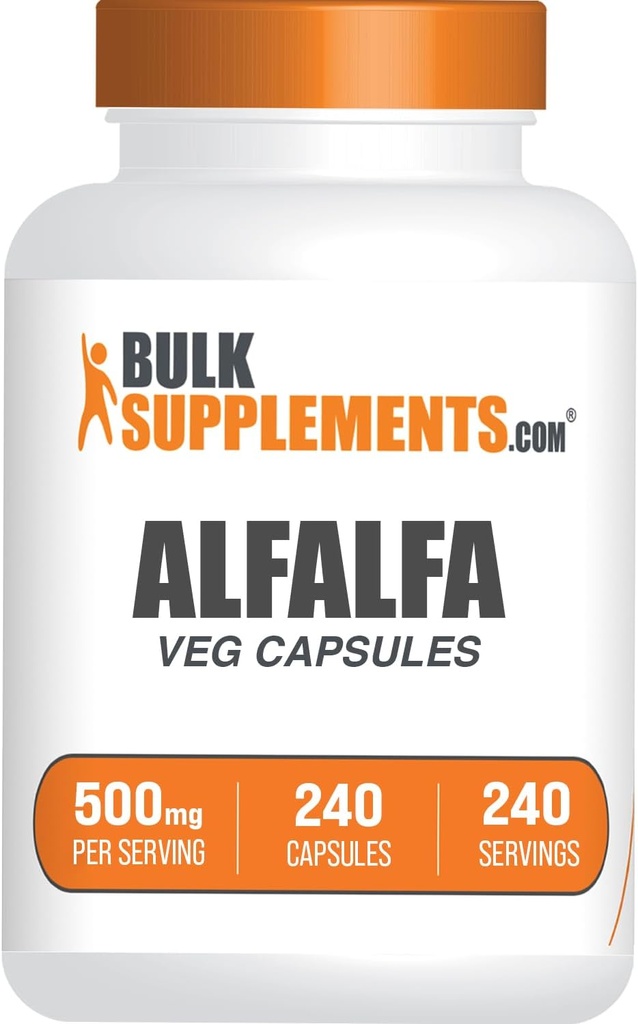 BulkSupplements.com Alfalfa Extract Capsules - Alfalfa Supplement, Green Superfood Supplement, Alfalfa Capsules - Gluten Free, 1 Capsule per Serving, 240 Veg Capsules (Pack of 1)