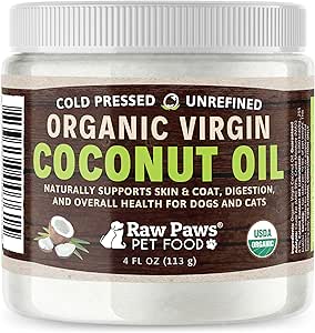 Raw Paws Organic Virgin Coconut Oil for Dogs & Cats, 4-oz - Supports Immune System, Digestion, Oral Health, Thyroid - All Natural Allergy Relief for Dogs - Hairball Relief