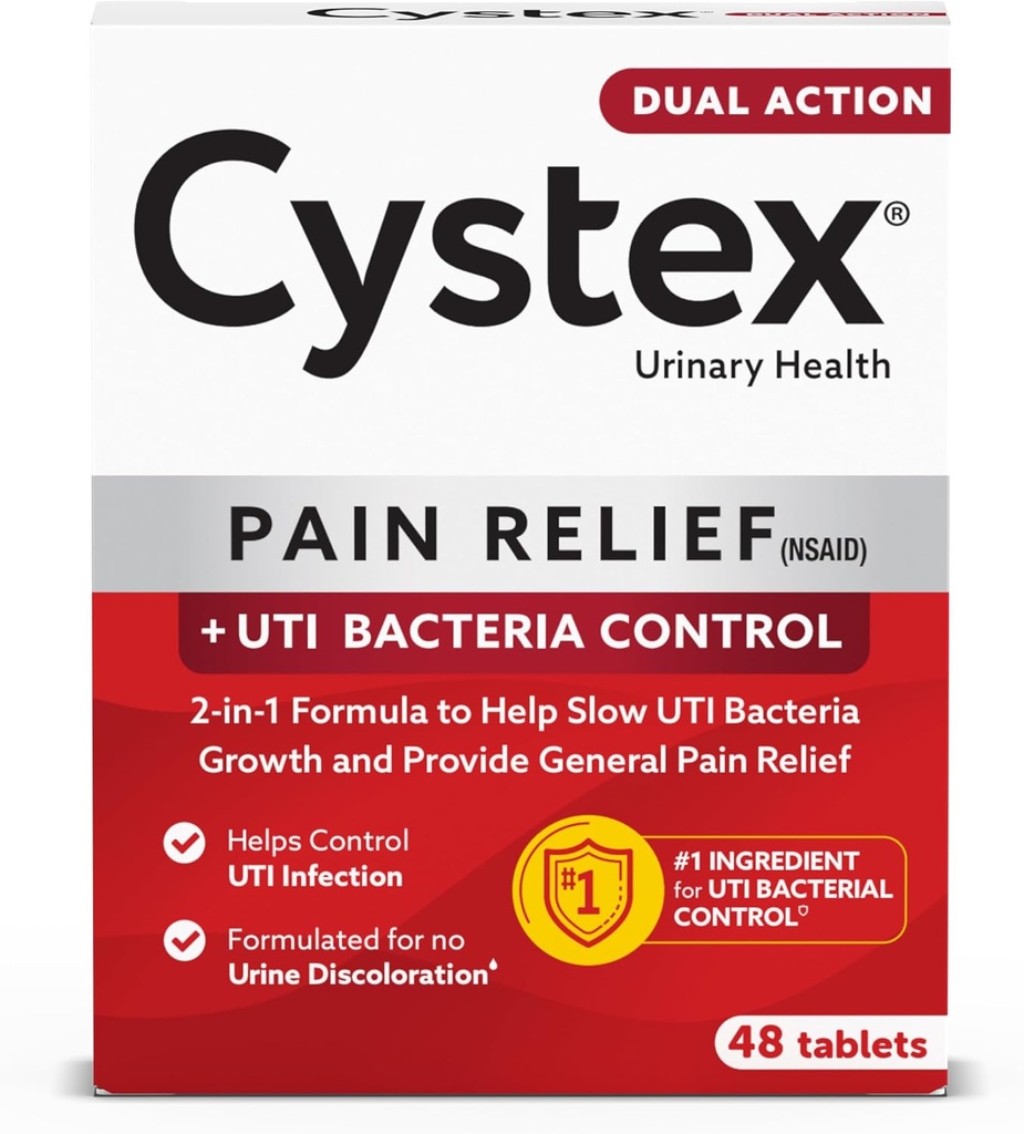 [BRSWGFI5BEMGOE3H] Cystex Dual-Action UTI Pain Relief & Prevention Tablets - 2-in-1 Formula Relieves Discomfort & Slows Bacterial Growth - Non-Staining - 48-Count