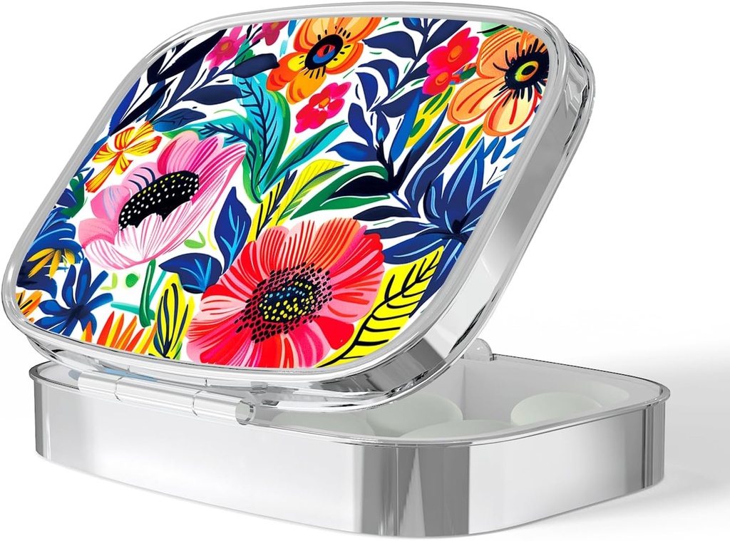 Pill Box for Purse Small Pill Case Decorative Pill Container Pill Holder to Hold Supplements, Vitamins, Fish Oil, BPA-Free(Garden Party-01)