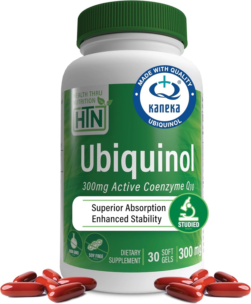 Health Thru Nutrition Ubiquinol 300mg 30 Softgels as Kaneka QH Reduced CoQ-10 | Stabilized - 3rd Party Tested | Enhanced Bioavailability | Cardiovascular & Mitochondria Function Support | Non-GMO