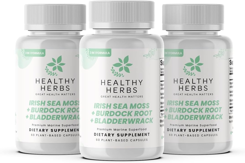 Wildcrafted Sea Moss Capsules | 2280mg Advanced Ocean Greens Complex Irish Sea Moss Superblend | US-Made, Vegan, Non-GMO, Easy-Swallow (3-Pack)