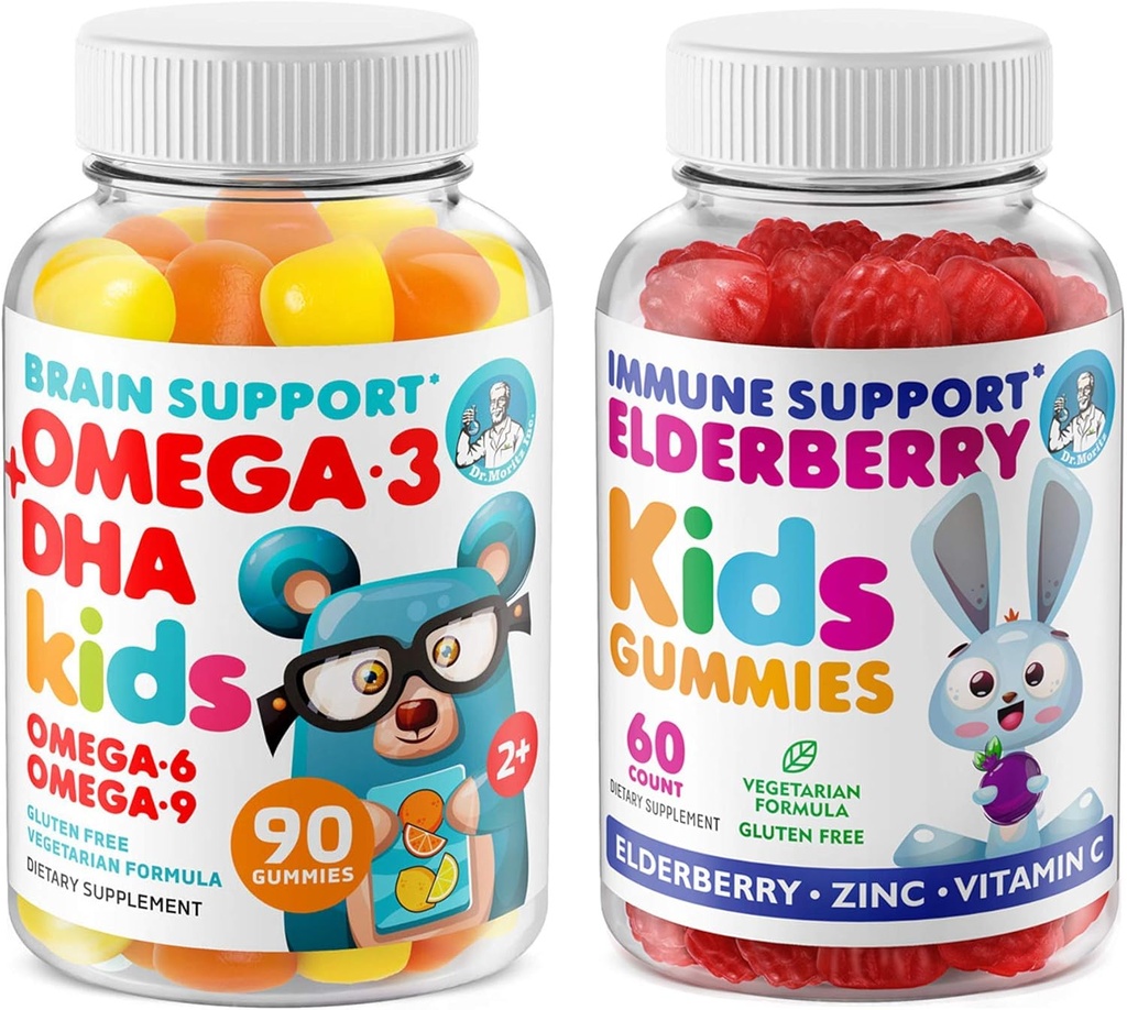 [BRSWYFICBMDROCTX] DR. MORITZ Cardio & Immune Boost Duo - Kids Omega 3 Gummies (90 Count) with Elderberry Gummies for Kids (60 Count)
