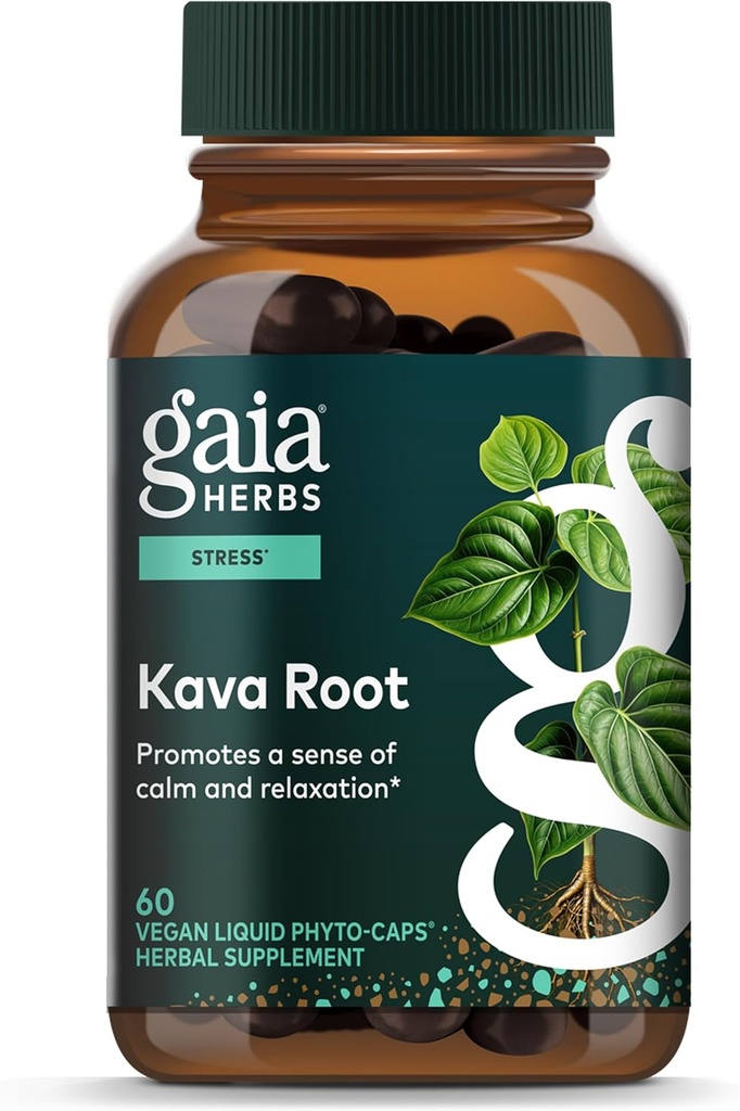 Gaia Herbs Kava Root - Helps Sustain a Sense of Natural Calm and Relaxation* During Times of Stress - Made with Noble Kava Cultivars - 60 Vegan Liquid Phyto-Capsules (20-Day Supply)