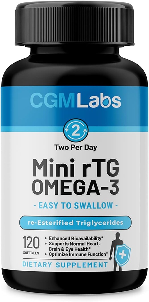 [BRSRMYYRC57BEE3J] rTG Omega 3 Fish Oil Dietary Supplement - High Absorption & Fast Acting, Burpless Fish Oil Supplement from Anchovy. re-esterified Triglyceride w/EPA & DHA (as rTG) 960mg - 120 Softgels by CGM Labs