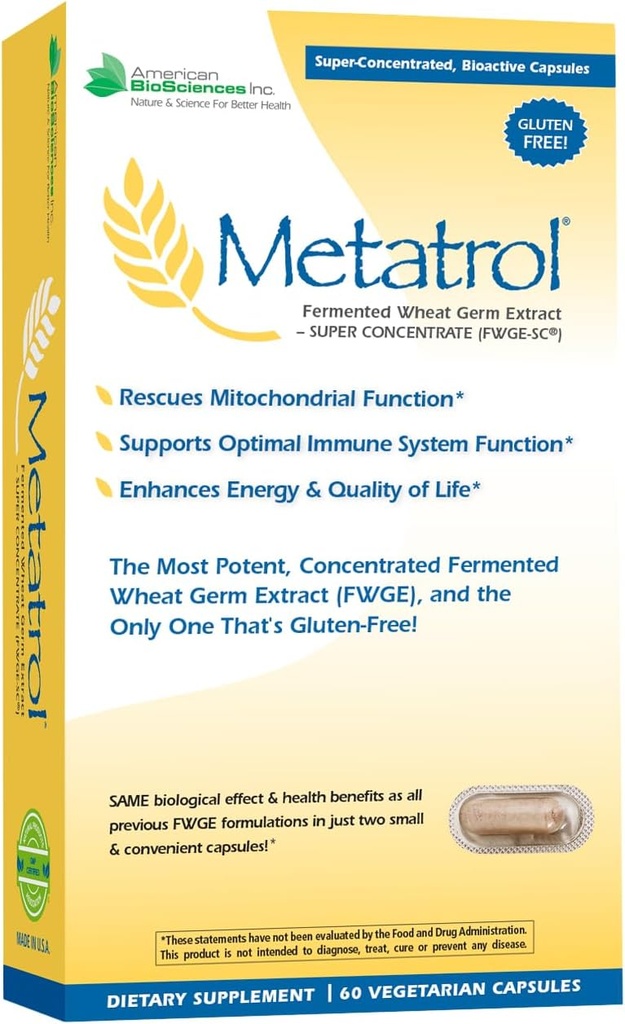 Metatrol Fermented Wheat Germ Extract - Immune & Mitochondria Support for Renewed Vitality & Enhanced Energy - Gluten Free - 60 Vegetarian Capsules, 41mg