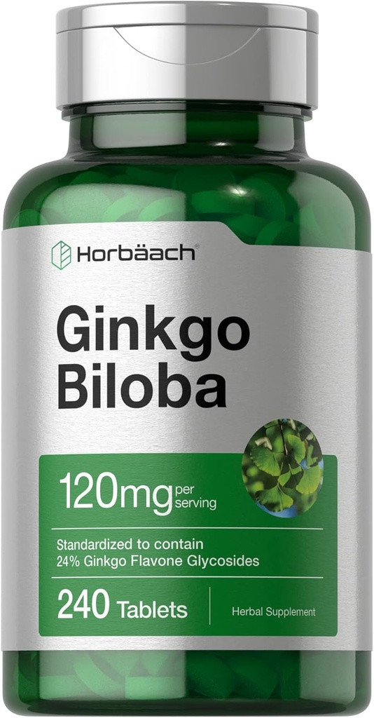 [BRSRMCQ5ABYWAALZ] Horbäach Ginkgo Biloba Supplement | 120mg | 240 Tablets | Standardized Herbal Extract | Flavone Glycosides | Vegetarian, Non-GMO, and Gluten Free
