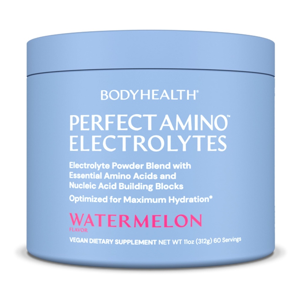 BodyHealth PerfectAmino Electrolytes Powder No Sugar, Keto Sugar Free Fasting Electrolytes Drink Mix, Hydration Powder with Trace Minerals - Watermelon - 60 Servings