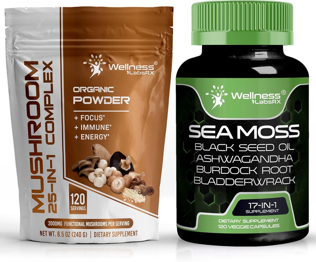 WELLNESS LABSRX Mushroom Powder 2000mg - Irish Sea Moss Capsules