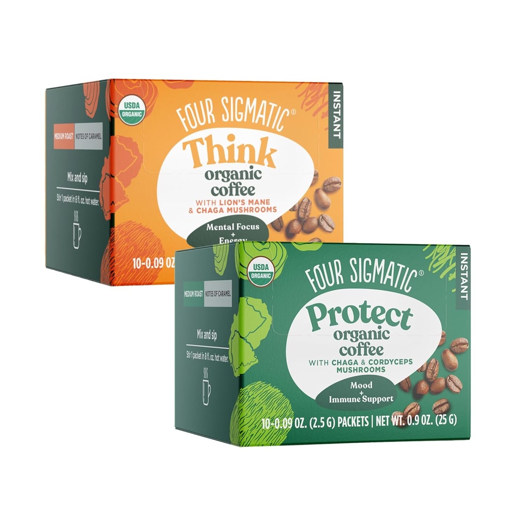Four Sigmatic Mushroom Coffee Mix Pack of 2 - Lion's Mane and Chaga & Cordyceps and Chaga
