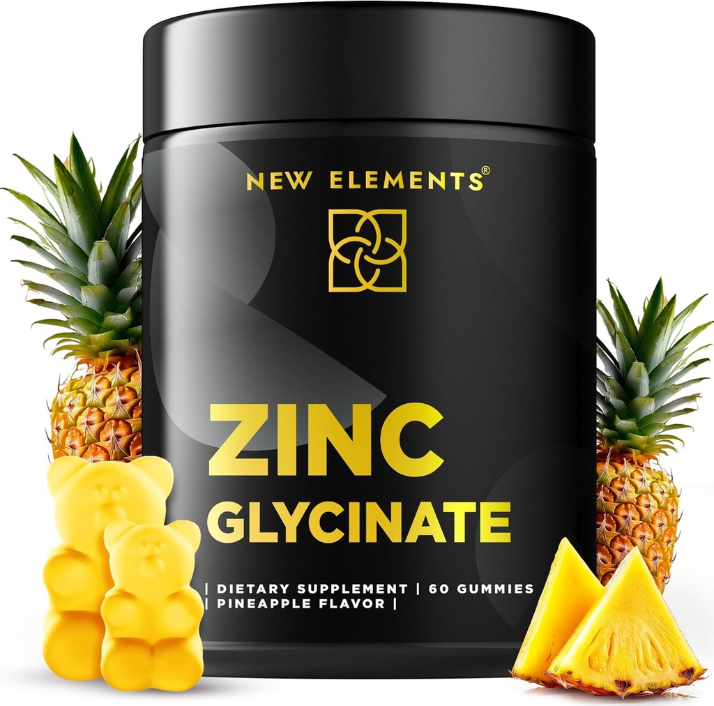 [BRSROAAZAR5R6YLV] Zinc Glycinate Gummies for Adults | Zinc Supplements 50mg | Supports Immune Health | Metabolism | Skin Care Supplement | Vegan | Non-GMO | Gluten-Free | Natural Pineapple Flavor | by New Elements