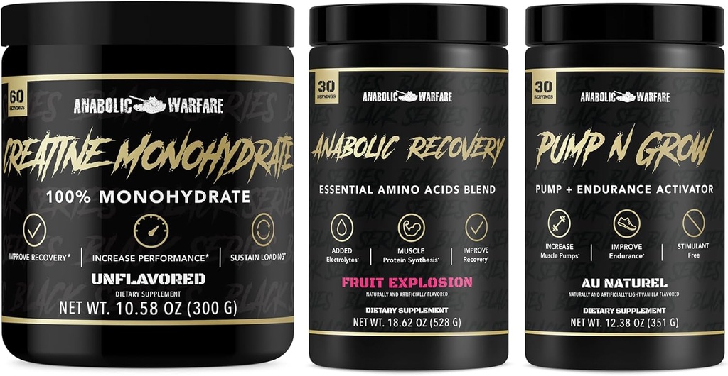 Creatine Monohydrate Advanced Creatine Formular, Pump N Grow Stimulant Free Pump & Endurance Activator and Anabolic Recovery Essential Amino Acids Blend