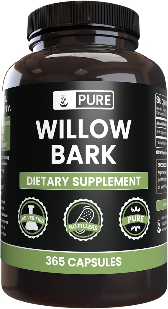 PURE ORIGINAL INGREDIENTS Willow Bark Extract (365 Capsules) No Magnesium Or Rice Fillers, Always Pure, Lab Verified