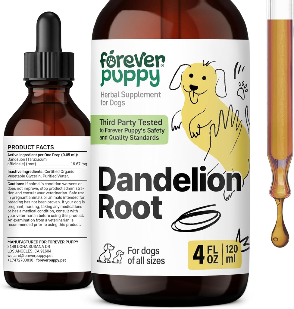 Dandelion Root Drops for Dogs - Liquid Liver Health Supplement for Large, Medium & Small Dogs - Liver Cleanse Detox Drops w/Dandelion Root Extract - 4 oz