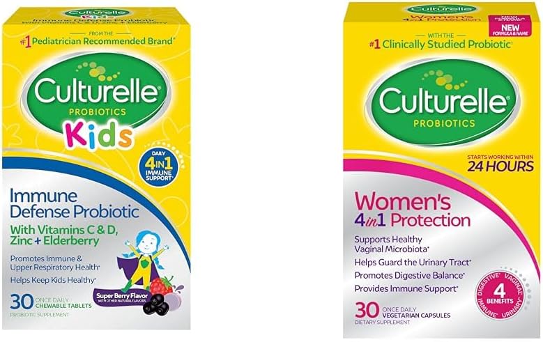 [BRSROBQEAQJQAD36] Culturelle Immune Defense Probiotic with Vitamin C, Vitamin D and Zinc + Elderberry, Non-GMO, 4-in-1 & Women’s 4-in-1 Daily Probiotic Supplements for Women - Supports Vaginal Health
