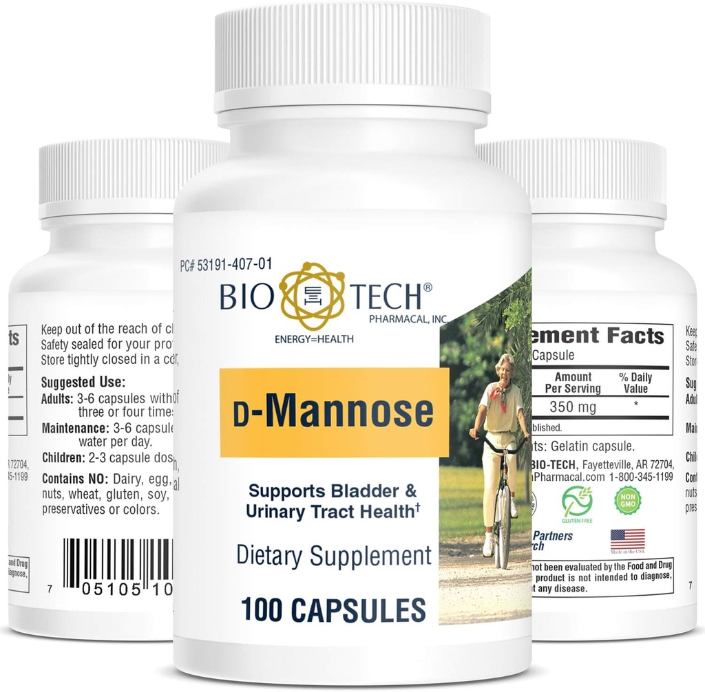 Bio-Tech Pharmacal D-Mannose, Supports Bladder and Urinary Tract Health (100 Count)
