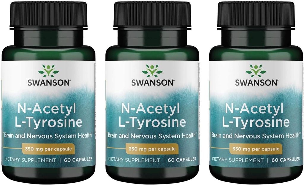 [BRSWGFD3CB4BSDLZ] Swanson N-Acetyl L-Tyrosine - Amino Acid Supplement Supporting Overall Brain Health & Central Nervous System Function - Promotes Mood & Cognitive Health - (60 Capsules, 350mg Each) 3 Pack